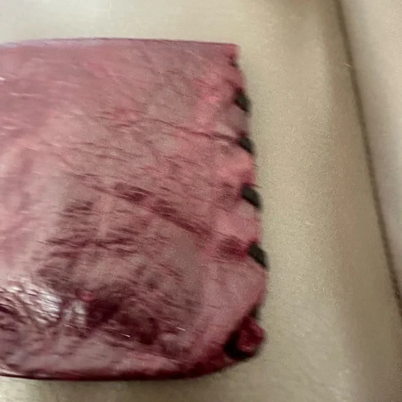 Softest Organic Looking Handcrafted Burgundy Leather Pouch Signed Artist - Picture 4 of 7